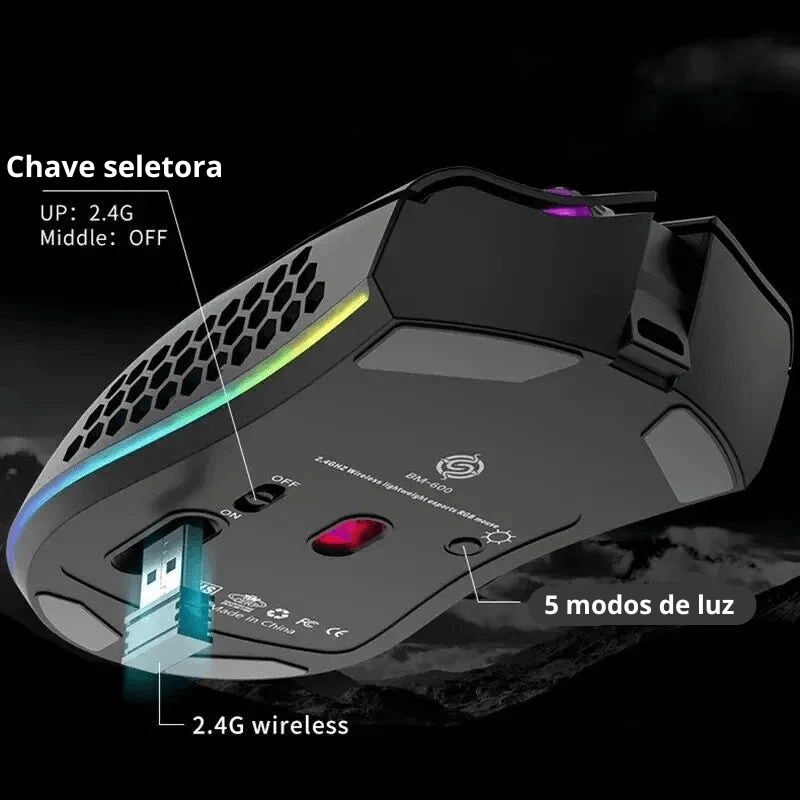 Mouse Gamer |  sem fio RGB |  HoneyPro