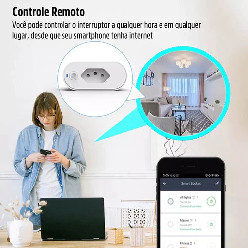 Tomada Inteligente 16A Wi-Fi Liga e Desliga via Aplicativo Compatível com Alexa e Google Assistente